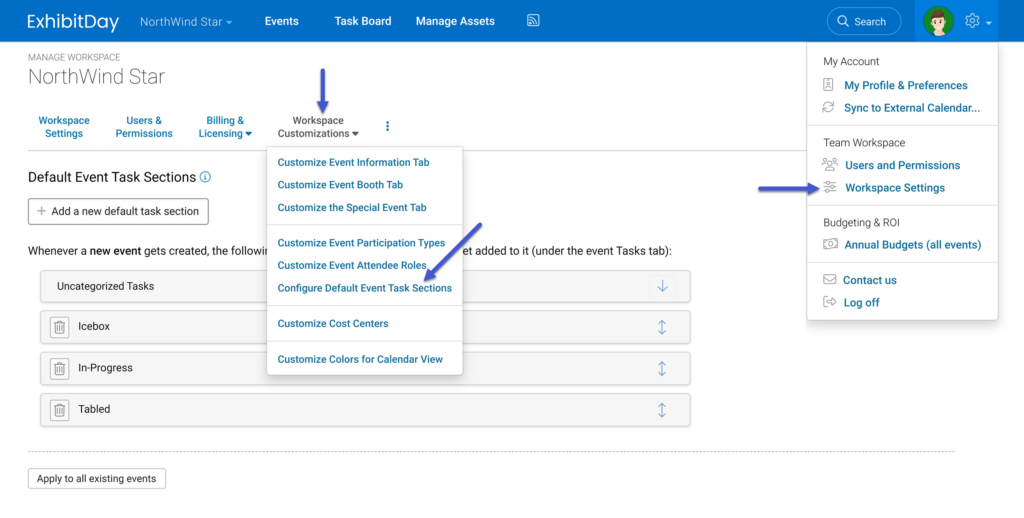 Categorizing Event Tasks Using Sections - Exhibit Day