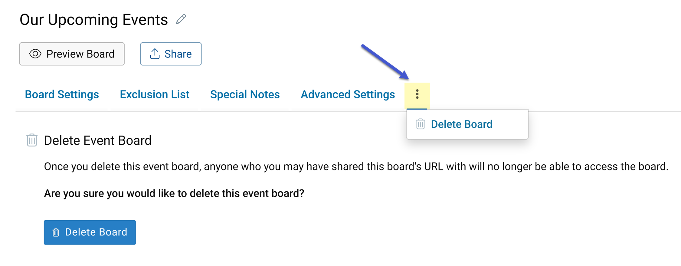 Delete Event Board