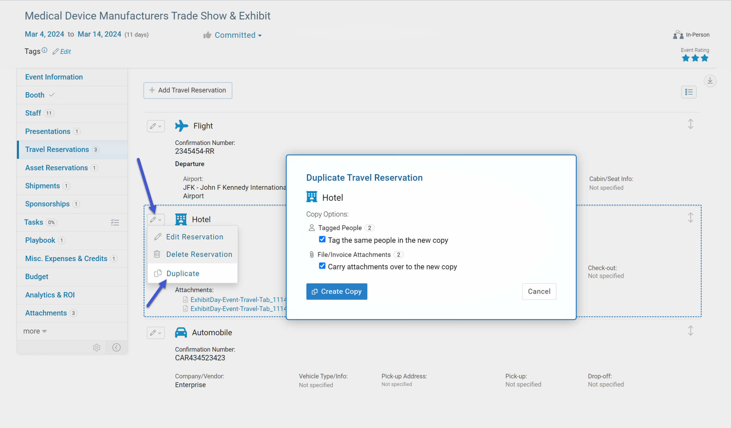 Copy / Duplicate Travel Reservation