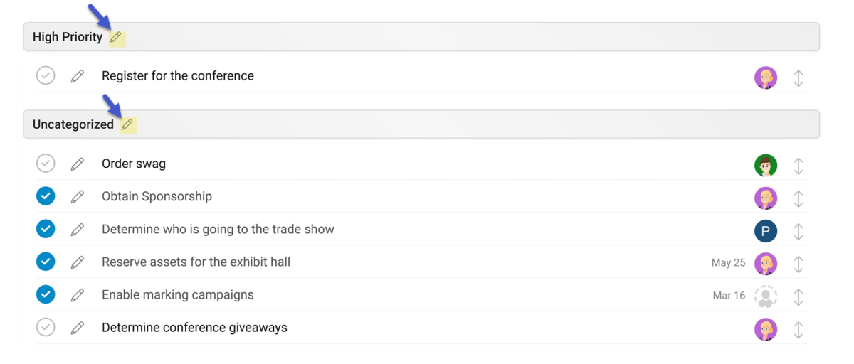 Categorizing Event Tasks Using Sections - Exhibit Day