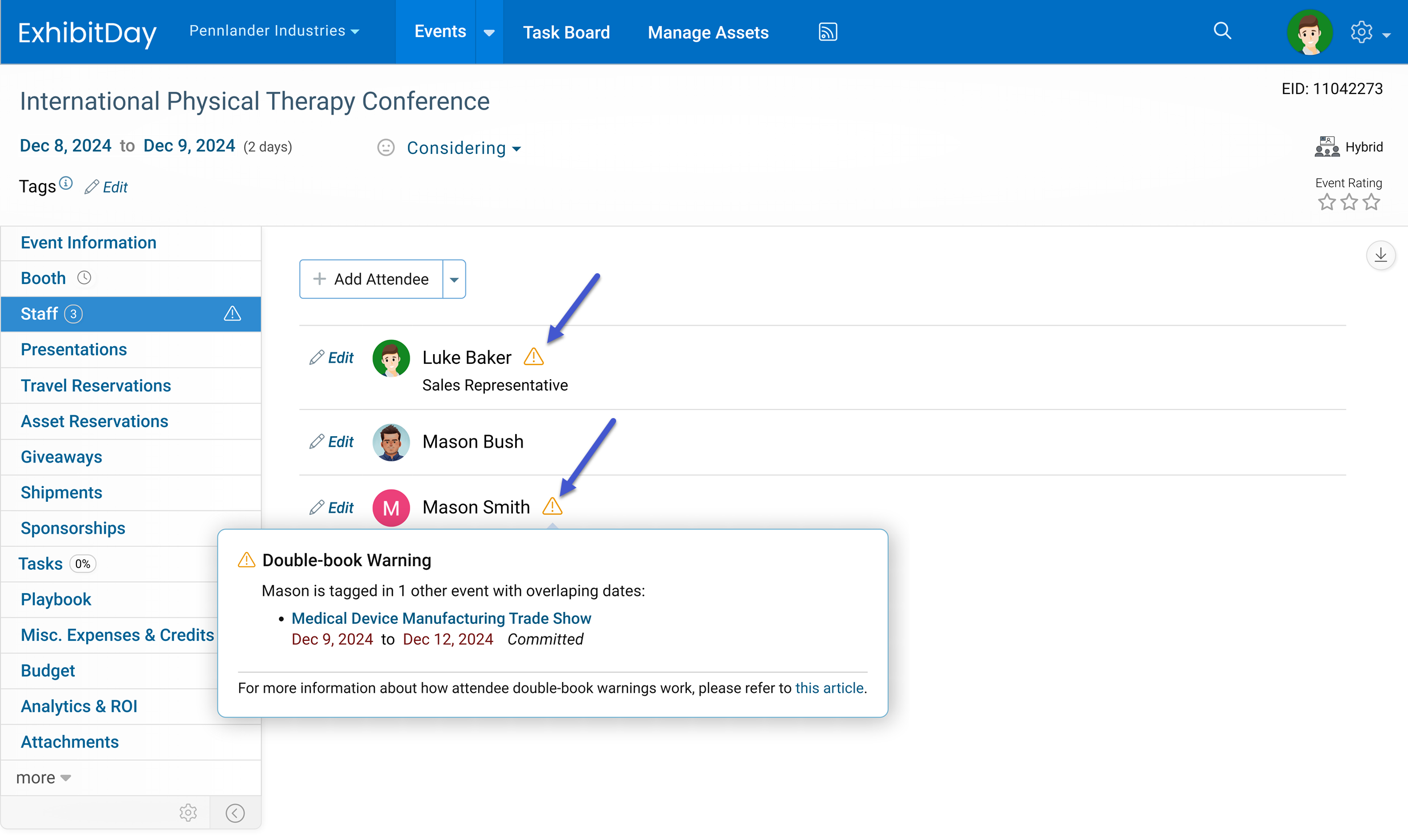 Event Attendee Double-book Warning