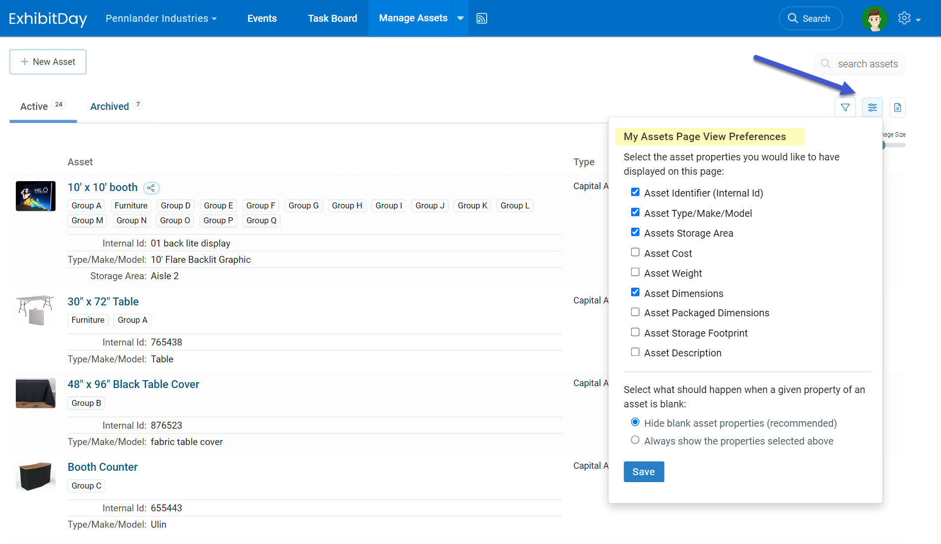 Assets List View Preferences