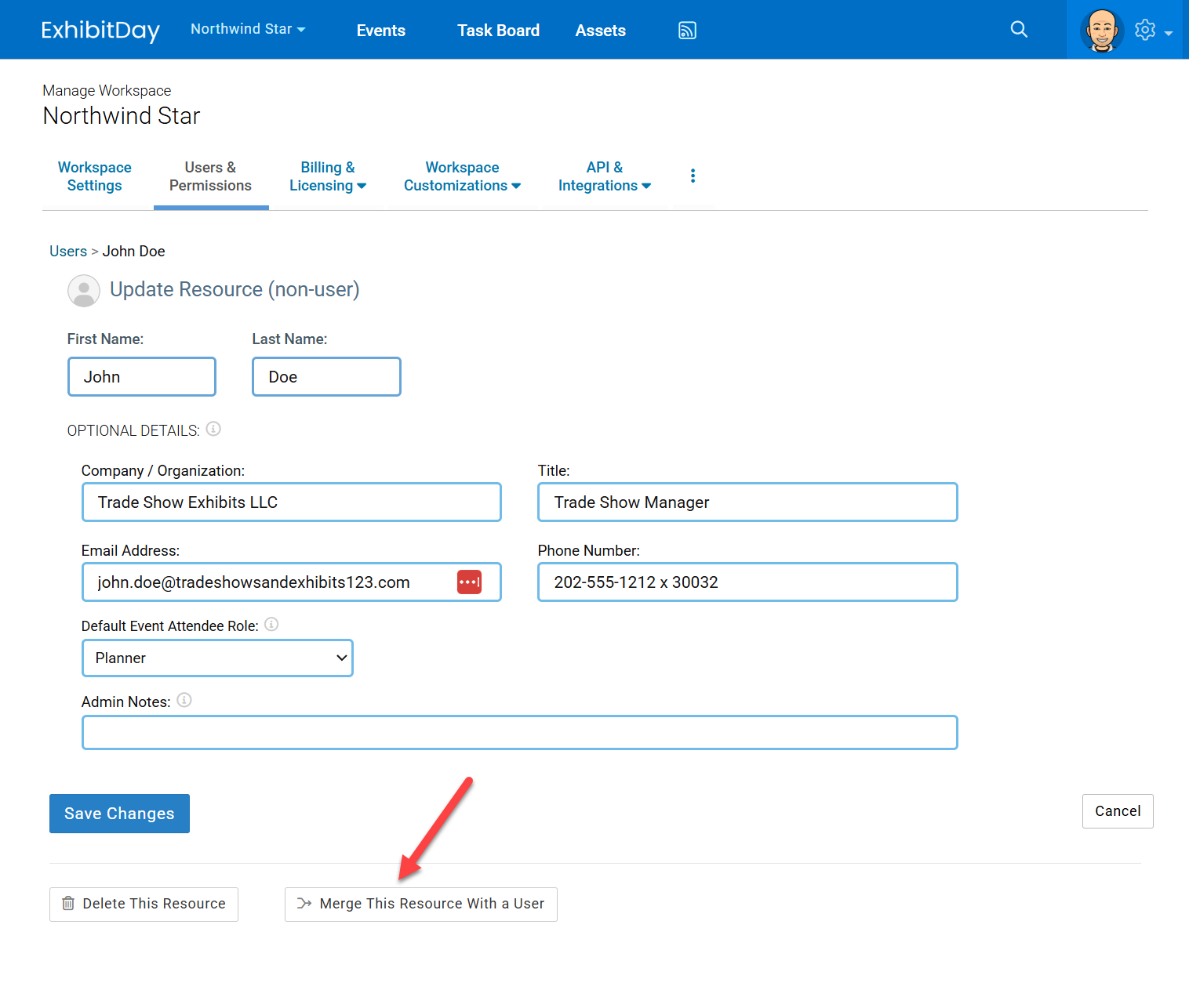 Merge a Resource with a User