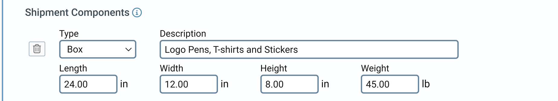 Single-Package Shipment: Specify weight and Dimensions