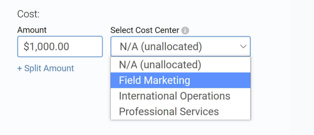 Select the Cost Center to allocate a cost to