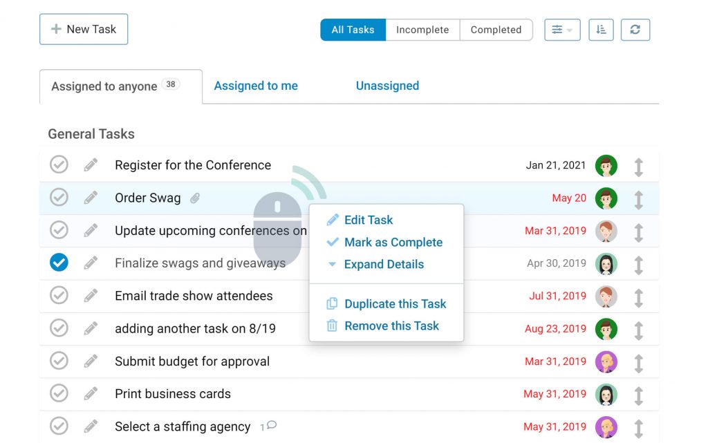 The Context Menu for Tasks - Exhibit Day